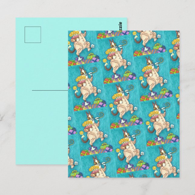 HISS N' FITZ CAT IN BIRTHDAY SUIT, CAKE & CANDLES POSTCARD (Front/Back)