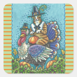HISS N' FITZ CAT ON THANKSGIVING TURKEY STICKERS