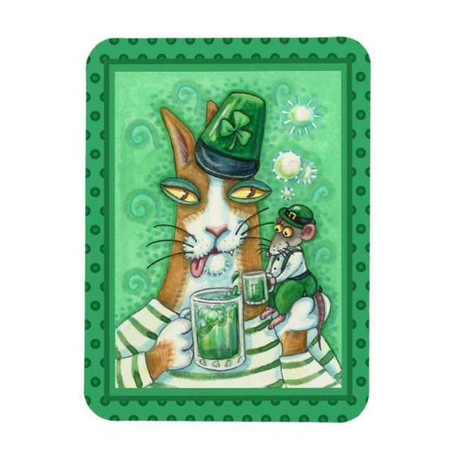 HISS N' FITZ CAT & RAT, CHEERS TO GREEN BEER FUNNY MAGNET (Vertical)