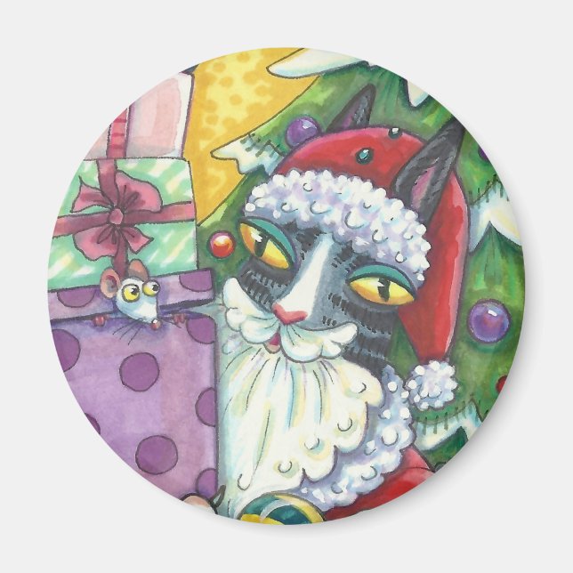 Hiss N' Fitz CAT SANTA CHRISTMAS MAGNET (Front)