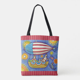 HISS N' FITZ CATS 4TH OF JULY ZEPPELIN Funny Tote Bag