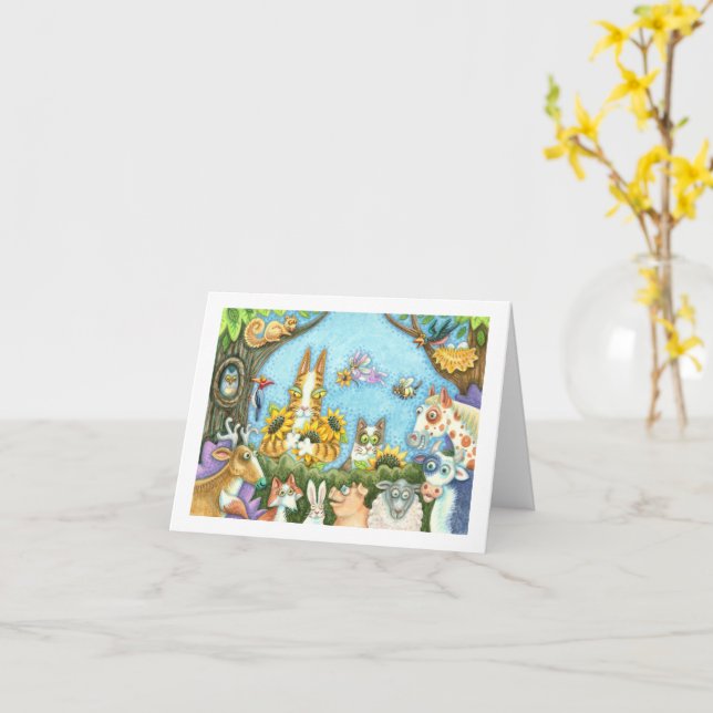HISS N' FITZ CATS AND MENAGERIE OF FRIENDS, FUNNY CARD (Yellow Flower)