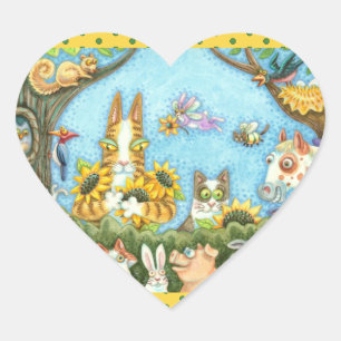 HISS N' FITZ CATS AND MENAGERIE OF FRIENDS, FUNNY HEART STICKER