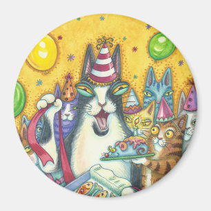 Hiss N' Fitz Cats BIRTHDAY MAGNET Round *Customize