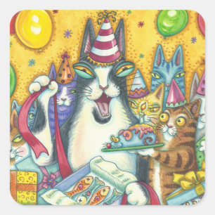 Hiss N' Fitz Cats BIRTHDAY STICKERS Square