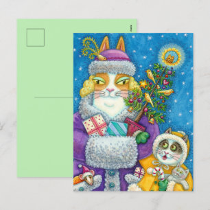 HISS N' FITZ CATS CHRISTMAS SHOPPING, FEATHER TREE HOLIDAY POSTCARD
