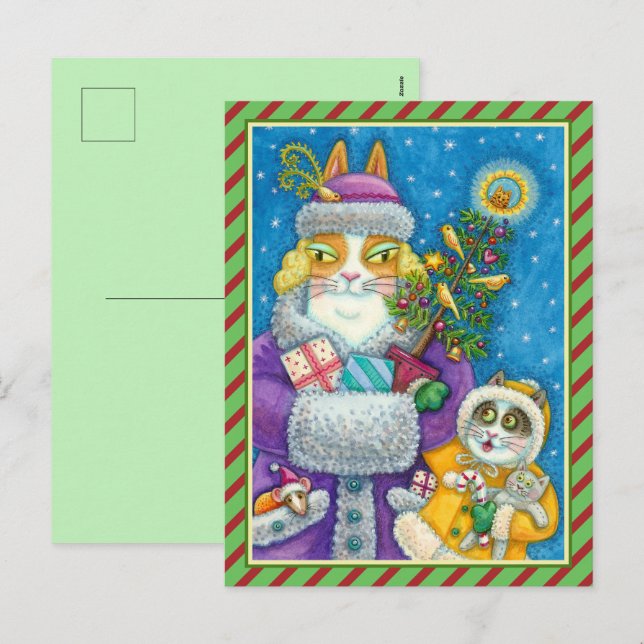 HISS N' FITZ CATS CHRISTMAS SHOPPING, FEATHER TREE HOLIDAY POSTCARD (Front/Back)