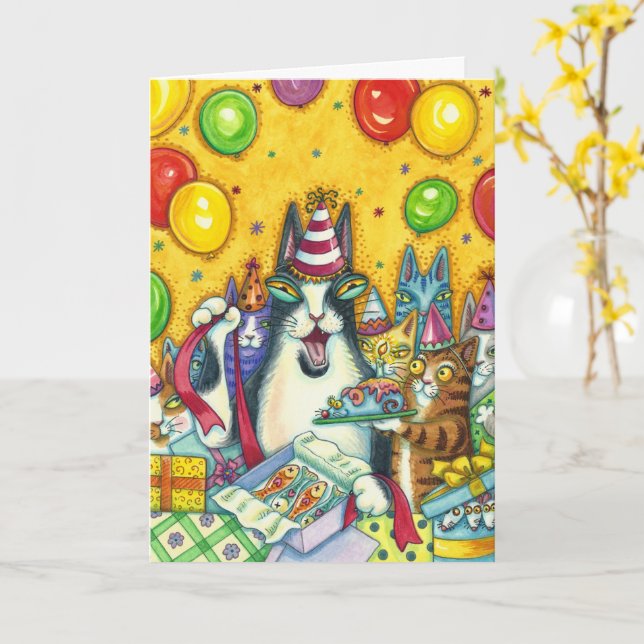 HISS N' FITZ CATS, KITTENS, MICE, FUNNY BIRTHDAY CARD (Yellow Flower)