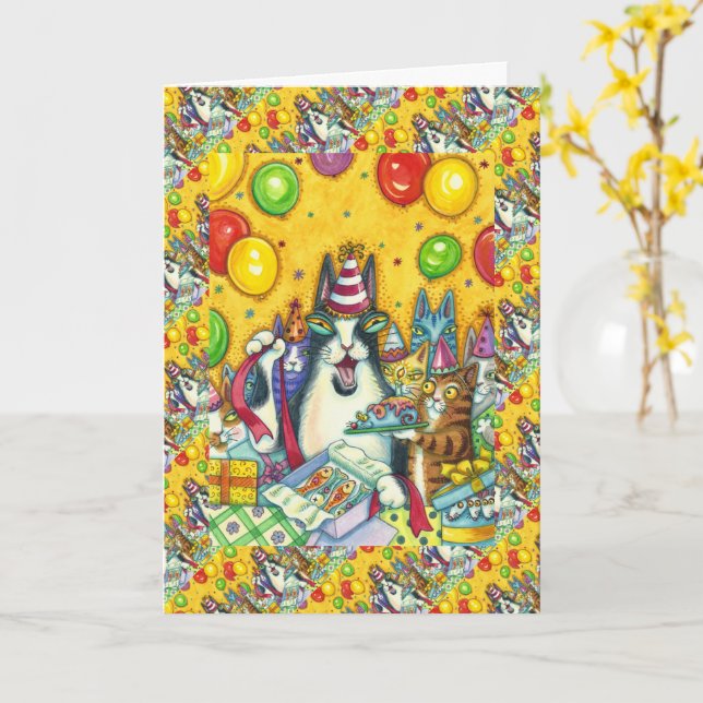 HISS N' FITZ CATS, KITTENS, MICE, FUNNY BIRTHDAY CARD (Yellow Flower)