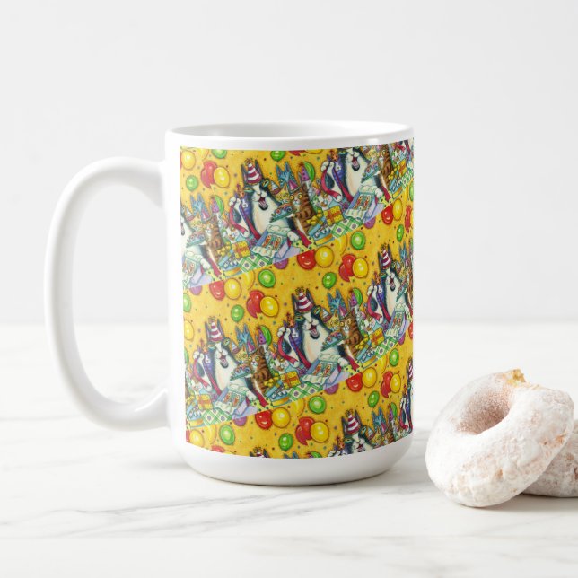 HISS N' FITZ CATS, KITTENS, MICE, FUNNY BIRTHDAY COFFEE MUG (With Donut)