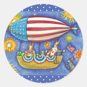 HISS N' FITZ CATS & MOUSE IN 4TH OF JULY ZEPPELIN CLASSIC ROUND STICKER