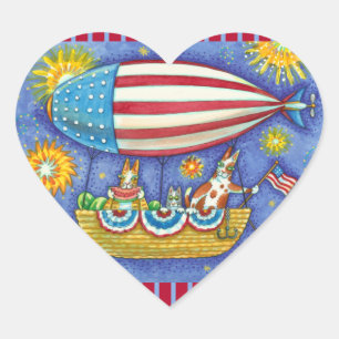 HISS N' FITZ CATS & MOUSE IN 4TH OF JULY ZEPPELIN HEART STICKER