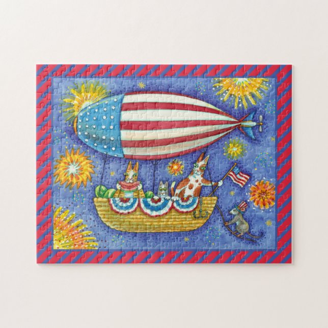 HISS N' FITZ CATS & MOUSE IN 4TH OF JULY ZEPPELIN JIGSAW PUZZLE (Horizontal)