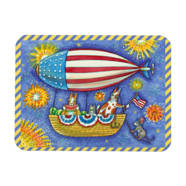 HISS N' FITZ CATS & MOUSE IN 4TH OF JULY ZEPPELIN MAGNET (Horizontal)