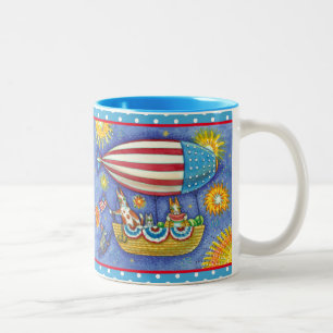 HISS N' FITZ CATS & MOUSE IN 4TH OF JULY ZEPPELIN Two-Tone COFFEE MUG