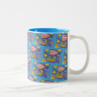 HISS N' FITZ CATS & MOUSE IN 4TH OF JULY ZEPPELIN Two-Tone COFFEE MUG