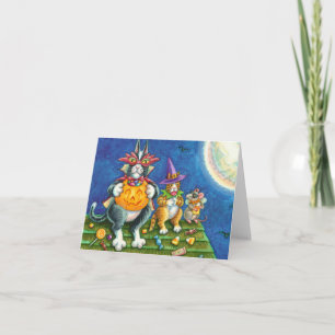HISS N' FITZ CATS, TRICK OR TREAT FUNNY HALLOWEEN HOLIDAY CARD