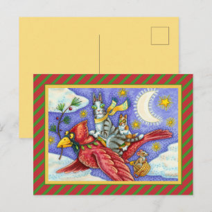 HISS N' FITZ FUNNY CATS, GIANT CHRISTMAS CARDINAL HOLIDAY POSTCARD