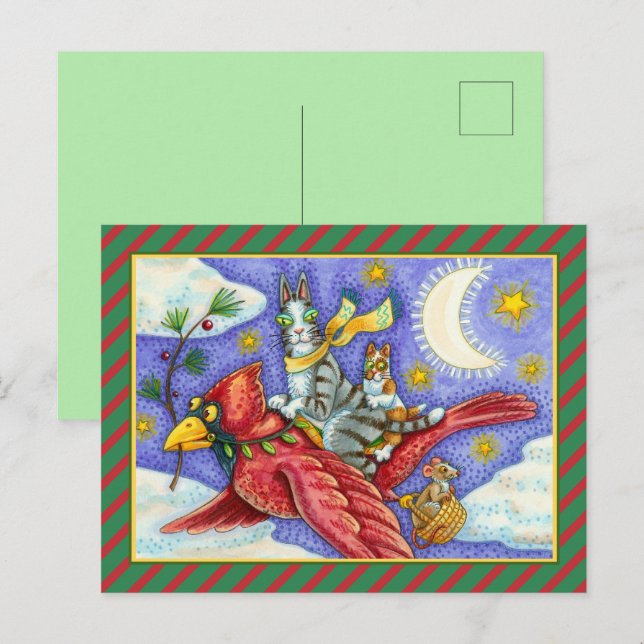 HISS N' FITZ FUNNY CATS, GIANT CHRISTMAS CARDINAL  HOLIDAY POSTCARD (Front/Back)