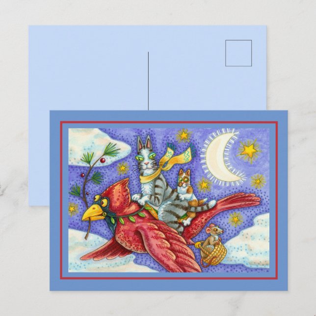 HISS N' FITZ FUNNY CATS, GIANT CHRISTMAS CARDINAL  HOLIDAY POSTCARD (Front/Back)