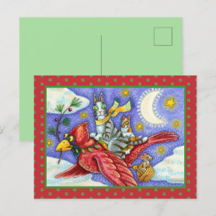 HISS N' FITZ FUNNY CATS, GIANT CHRISTMAS CARDINAL HOLIDAY POSTCARD