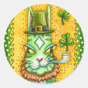 HISS N' FITZ LEPRECHAUN, ST. PADDY'S DAY FUNNY CAT CLASSIC ROUND STICKER