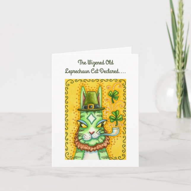 HISS N' FITZ LEPRECHAUN, ST. PADDY'S DAY FUNNY CAT HOLIDAY CARD (Front)