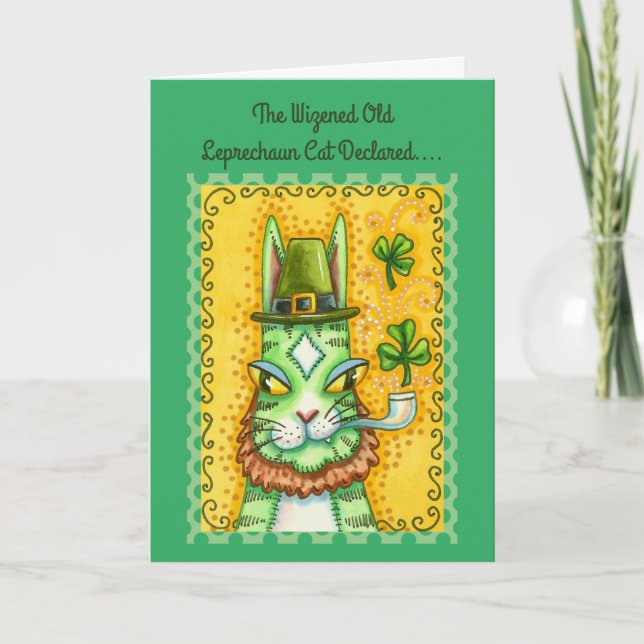 HISS N' FITZ LEPRECHAUN, ST. PADDY'S DAY FUNNY CAT HOLIDAY CARD (Front)