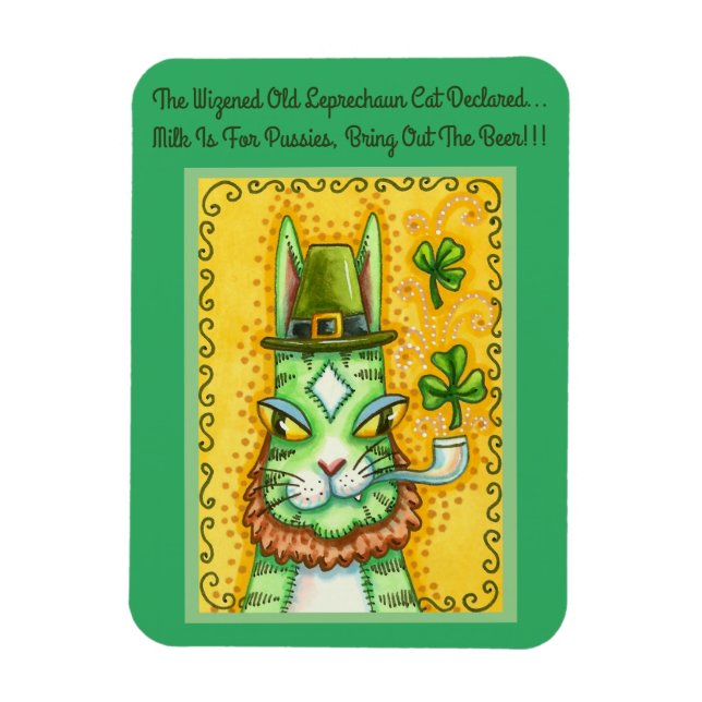 HISS N' FITZ LEPRECHAUN, ST. PADDY'S DAY FUNNY CAT MAGNET (Vertical)