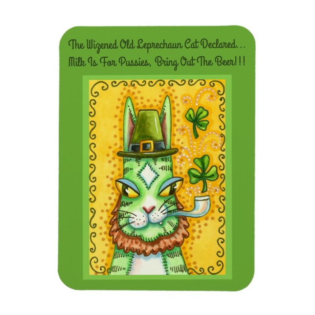 HISS N' FITZ LEPRECHAUN, ST. PADDY'S DAY FUNNY CAT MAGNET (Vertical)