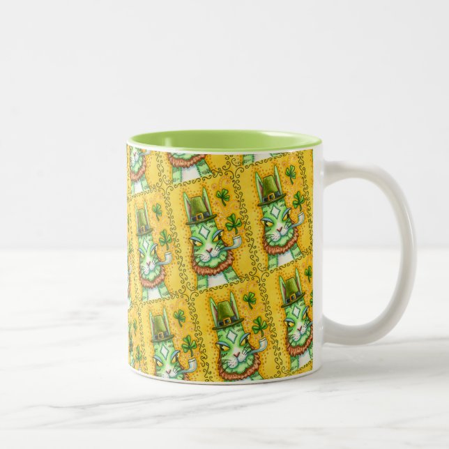 HISS N' FITZ LEPRECHAUN, ST. PADDY'S DAY FUNNY CAT Two-Tone COFFEE MUG (Right)