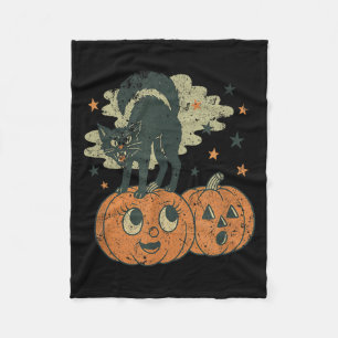 Hissing Black Cat Tee Retro Vintage Halloween Fleece Blanket