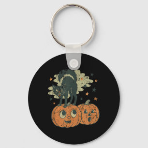 Hissing Black Cat Tee Retro Vintage Halloween Keychain