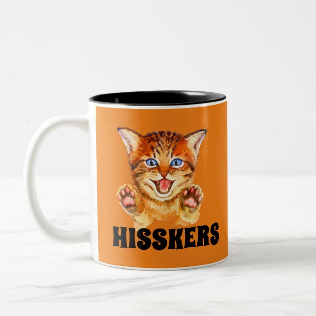 Hissing Cat Hisskers the Cat Two-Tone Coffee Mug (Left)