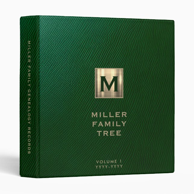 Histoire familiale Classeur Or Monogramme Cuir ver (Devant/Côté)