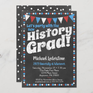 Histoire Graduation Party Invitation Rouge Bleu