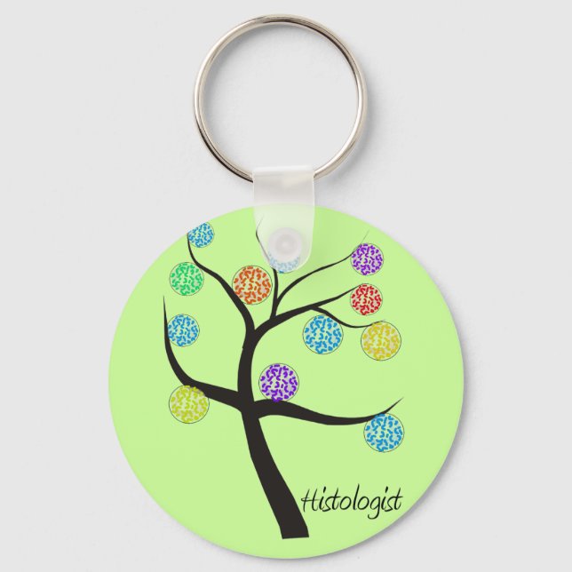 Histologist Tree Design Microscopic Cell Leaves Keychain (Front)
