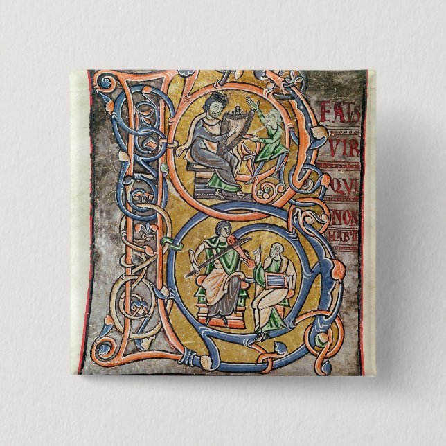Historiated initial 'B' depicting King David 2 Inch Square Button (Front)