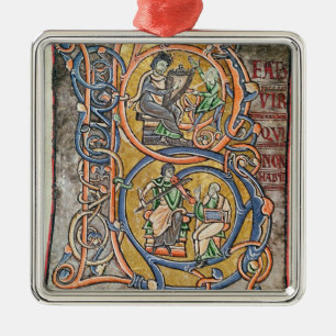 Historiated initial 'B' depicting King David Metal Ornament