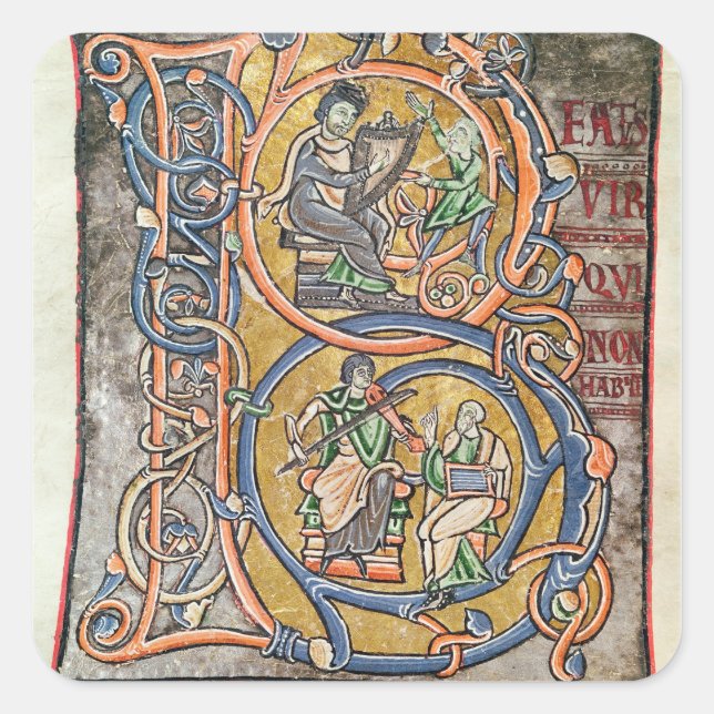Historiated initial 'B' depicting King David Square Sticker (Front)