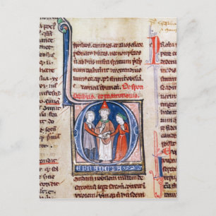 Historiated initial 'D' depicting a marriage Postcard