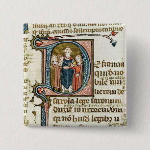 Historiated initial 'D' depicting a priest 2 Inch Square Button