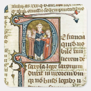 Historiated initial 'D' depicting a priest Square Sticker