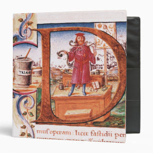 Historiated initial 'D' depicting an apothecary Binder