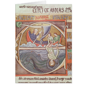 Historiated initial 'E' depicting Jonah