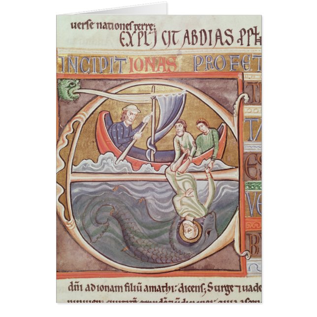 Historiated initial 'E' depicting Jonah (Front)