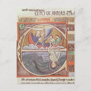 Historiated initial 'E' depicting Jonah Postcard