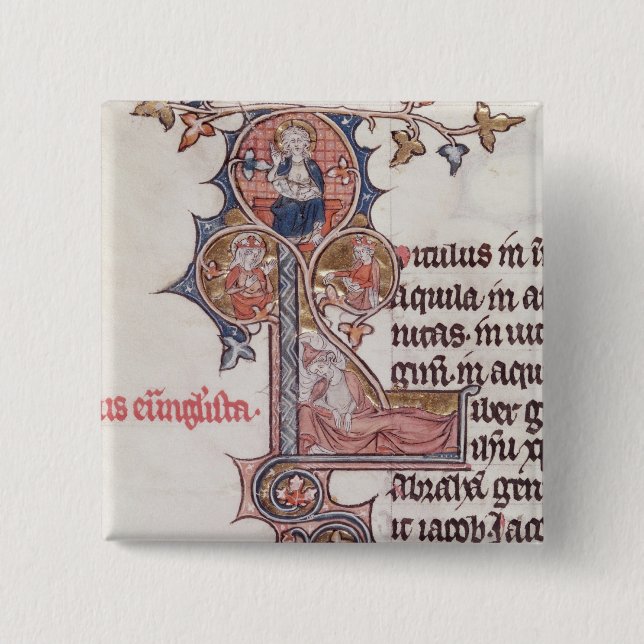 Historiated initial 'L' depicting Tree of 2 Inch Square Button (Front)