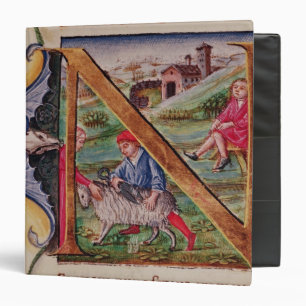 Historiated initial 'N' depicting sheep Binder