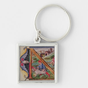 Historiated initial 'N' depicting sheep Keychain